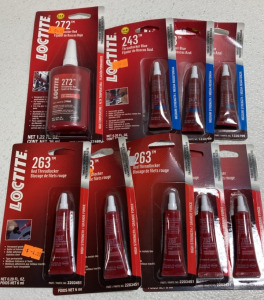 Loctite: (1) 1.22floz 272, (3) 0.20floz 243, (5) 0.20floz 263