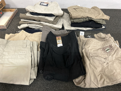 LIKE NEW MENS CALVIN KLEIN, UNIONBAY, BILLABONG, COLUMBIA, DOCKERS AND KIRKLAND SHORTS (16 SIZE 36, 6 SIZE 38)