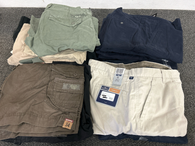 LIKE NEW MENS CALVIN KLEIN, BILLABONG, UNIONBAY, DOCKERS AND KIRKLAND BRAND SHORTS (11 SIZE 32 AND 5 SIZE 34)