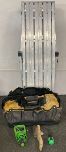 WERNER 225 LB CAPACITY PLATFORM 3’X9” MODEL AP-20, BOSTITCH YELLOW AND BLACK TOOL CASE, LIZARD CAM, WITE BRUSH AND MORE