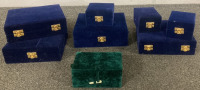 (7) BLUE VELVET JEWELRY BOXES, (1) GREEN VELVET JEWELRY BOX