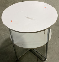 WHITE CIRCULAR TWO TIER METAL LEGGED TABLE (30X31) - 2