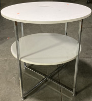 WHITE CIRCULAR TWO TIER METAL LEGGED TABLE (30X31) - 3