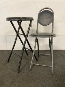 (2) BLACK METAL STOOLS, 18” AND 25”