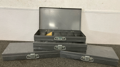 (4) METAL STORAGE BOXES WITH INSERT DIVIDERS