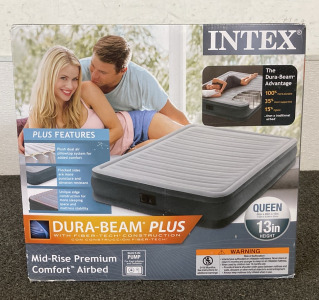 INTEX DURA-BEAM PLUS MID-RISE PREMIUM COMFORT AIRBED QUEEN SIZE— APPEARS NEW