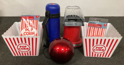 HOT AIR POPCORN POPPER, BUCKETS, BAGS, THERMOS AND DECOR