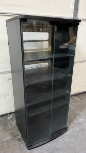 TALL BLACK/ GLASS MEDIA STAND ( 46”x 20”)