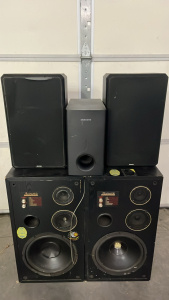 (2) ACOUSTIC STUDIO MONITORS, SAMSUNG SUB AND (2) BOSTON SPEAKERS