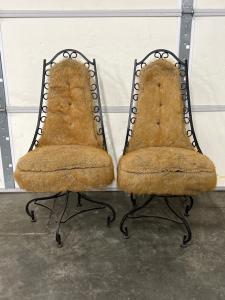 PAIR OF FUR LINED METAL CHAIRS