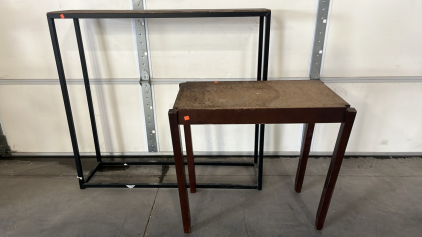 TALL METAL/ WOOD STAND AND WOOD SIDE/ ENTRY TABLE