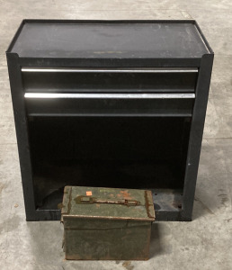(1) TORIN BIG RED JACKS 8-DRAWER TOOL CABINET (6-DRAWERS MISSING), WITH (1) HEAVY DUTY MILITARY GRADE BULLET BOX FILLED WITH METAL WRENCHES (10 PLUS)