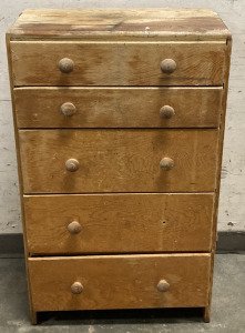 (1) 5-DRAWER WOODEN DRESSOR (22”X11.5”X37”)