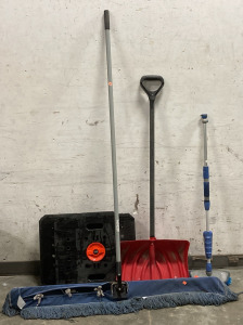 SNOW SHOVEL, BLACK AND DECKER OMNITABLE, SHOP BROOM AND FLOOR SCRUBBER