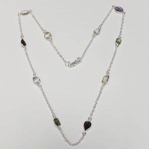 $680 Silver Genuine Gemostones Hand Crated 18" 10Ct Necklace