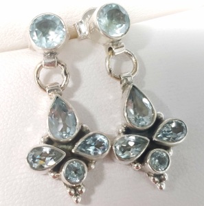 $140 Silver Blue Topaz Earrings