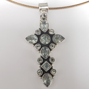 $280 Silver Cross Blue Topaz Pendant