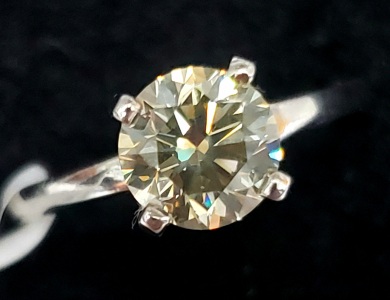 $7755 14K Diamond (1.08Ct,Si1,Yellowish Green) Ring