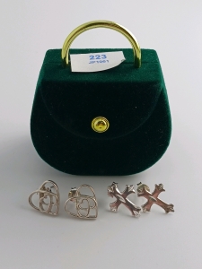(1) .925 Heart Silver Earrings (1) .925 Silver Cross Earrings