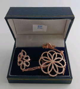 Silver Rose Gold Plated Belly Dancers CZ Bracelet & Ring Size 6.5