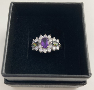 Size 7 Green And Purple Stone Ring