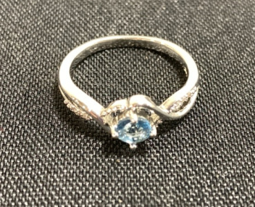 Size 8 Round Cut face Aquamarine .925 ring