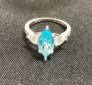 Blue and White Marquise Cut Topaz .925 Ring Size 8
