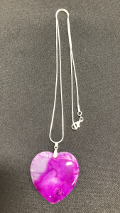 88.25ct Pink Dragon Veins Agate Gemstone Heart .925 Necklace