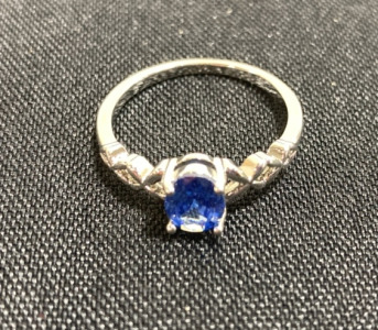 Oval Faceted Blue Sapphire .925 Ring Size 10
