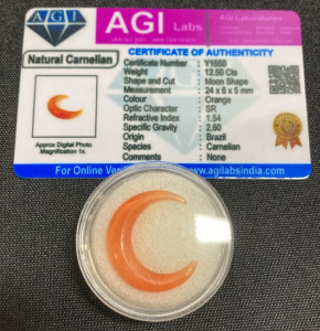 Certified Natural 12.50ct Moon Shape Orange Carnelian Gemstone