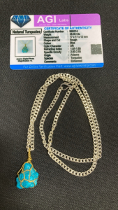28.00ct Certified Natural Rough Arizone Blue Turquoise Gemstone Necklace