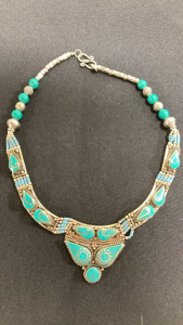Large Turquoise Gemstone Tibetan Silver Necklace