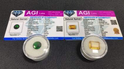 2.75ct Certified Natural Green Garbet Faceted Round Cut, 11.70ct Yellow Spinel Emeral Cut