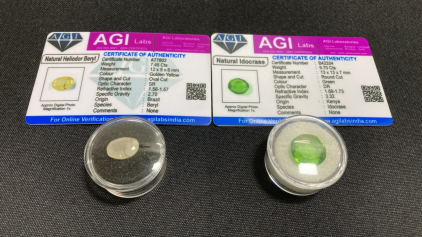 9.70ct Certified Natural Green Idocrase, 7.45ct Certified Natural Golden Yellow Heliodor Beryl
