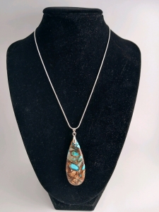 Blue/Gold Sea Sediment Jasper Pendant w/.925 Necklace