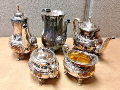 VINTAGE SILVER-TONED TEAPOTS