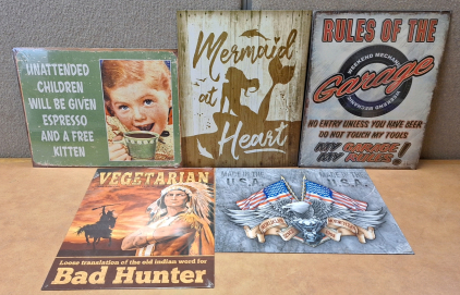(5) COLLECTIBLE METAL WALL-HANGING SIGNS