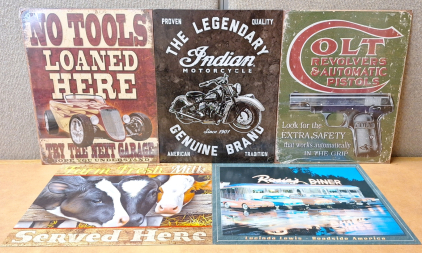 (5) COLLECTIBLE METAL WALL-HANGING SIGNS