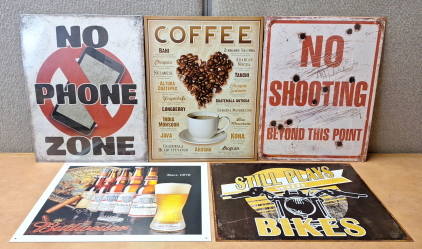 (5) COLLECTIBLE METAL WALL-HANGING SIGNS