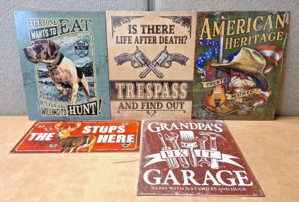(5) COLLECTIBLE METAL WALL-HANGING SIGNS
