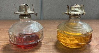 TWO GLASS VINTAGE KEROSENE OIL LAMPS