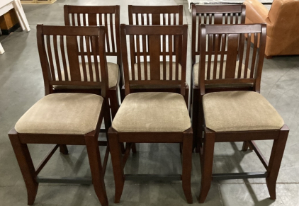 Set of (6) Padded Wood Dining Chairs