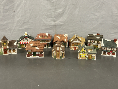 CERAMIC CHRISTMAS VILLAGE BUILDINGS (10)