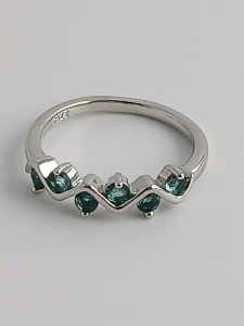 .925 Silver Six Stone Aquamarine Ring Size 9