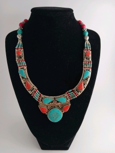 Blue Turquoise & Red Coral Gemstone Necklace