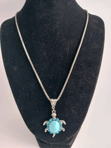 Turquoise & Rhinestone Turtle Necklace