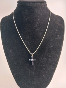 Blue Sapphire Cross on .925 Necklace