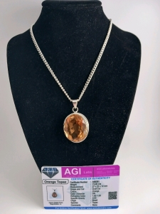 73.05ct. Orange Topaz on .925 Necklace w/COA