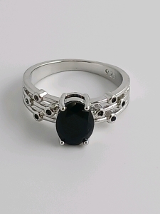 .925 Silver Dark Blue Sapphire Oval Ring Size 8