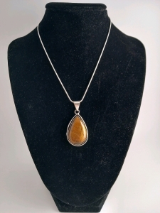 Tiger Eye Jasper Pendant w/.925 Necklace